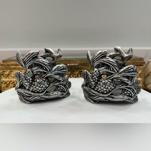 Vintage 1997/1998 Carson Pewter Accents - 2 Pine Ridge Candle Jar Holders - EUC